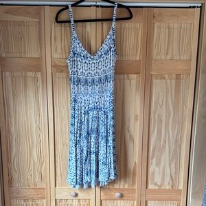 Cynthia Rowley Blue and White Tie-Dye Spaghetti Strap Mini Dress